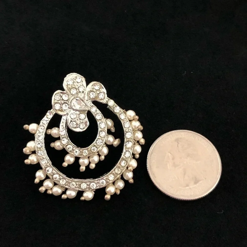 Silver Tone Pearl Crystal Bridal‎ Earrings Bride